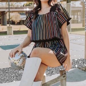 Queen of Sparkles black shorts set with rainbow sequins